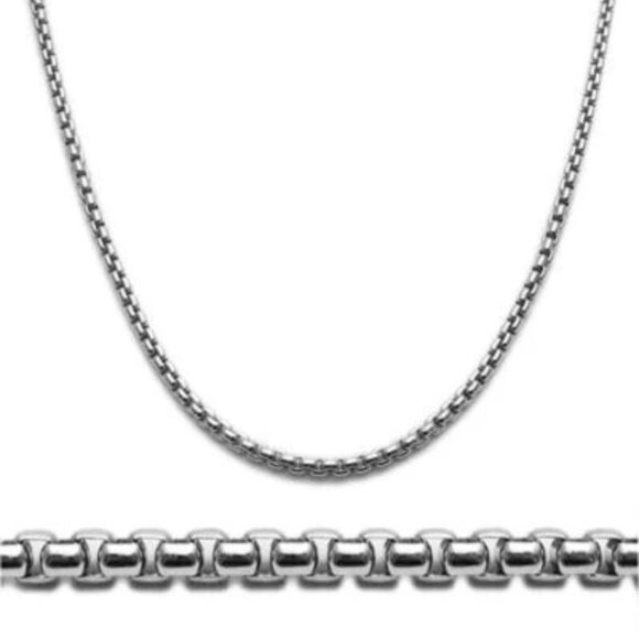 STERLING SILVER RHODIUM FINISH ROUND BOX CHAIN NECKLACE IN 2.5MM (GAUGE 250). - Picture 1 of 1